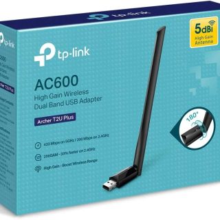 TP-Link AC600 USB WiFi Adapter for PC (Archer T2U Plus)- Wireless Network Adapter for Desktop with 2.4GHz, 5GHz High Gain Dual Band 5dBi Antenna, Supports Win11/10/8.1/8/7/XP, Mac OS 10.9-10.14, Black