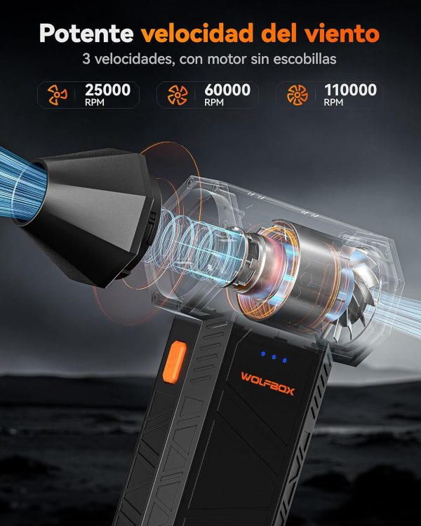 WOLFBOX MF50 Electric Air Duster-110000RPM Super Power Cordless Air Duster, 3-Gear Adjustable Mini Blower with Fast Charging, Dust Blower for Computer, Keyboard, House, Outdoor and Car