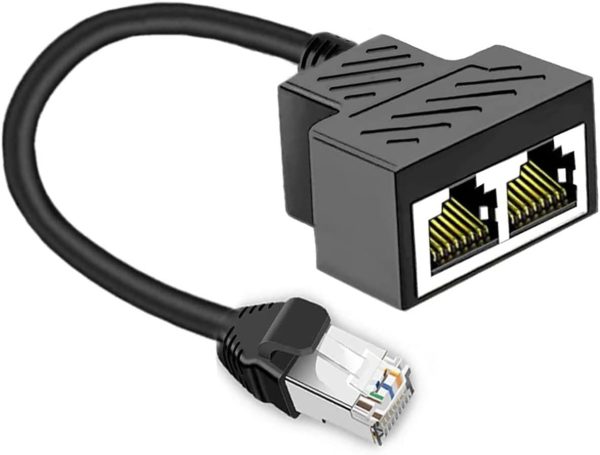 Ethernet Splitter 1 to 2 RJ45 Network Cable Adapter, Note Only Connect one Network at a Time, Compatible with ADSL/Computers/TVs/Routers