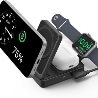 Anker MagGo 3 in 1 iPhone 16 Charging Station, MagSafe-Compatible Wireless Charger Stand, Qi2 Certified 15W Foldable Charger for iPhone 15/14, AirPods, Apple Watch 9 (40W USB-C Adapter Included)